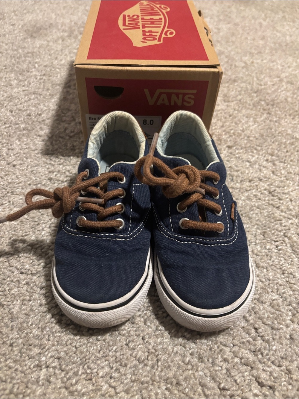 Vans toddler Navy Canvas Lace-Up Sneakers with Brown Laces size 8t